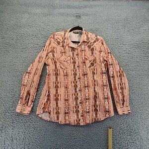 Wrangler Shirt Womens XL Multicolor Retro Western Long Sleeve Button-Up